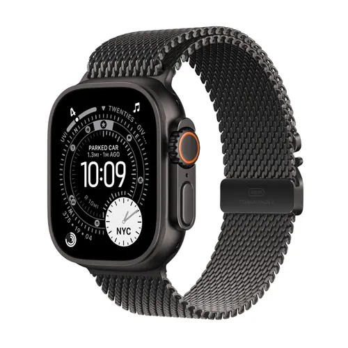 Smartwatch Apple Watch Ultra 3, 49mm, GPS + Cellular, Ecran Retina LTPO OLED, Chip S10 cu Procesor Dual-Core, 64GB Flash, Wi-Fi, Bluetooth, NFC, Milanese Loop Medium (Negru)