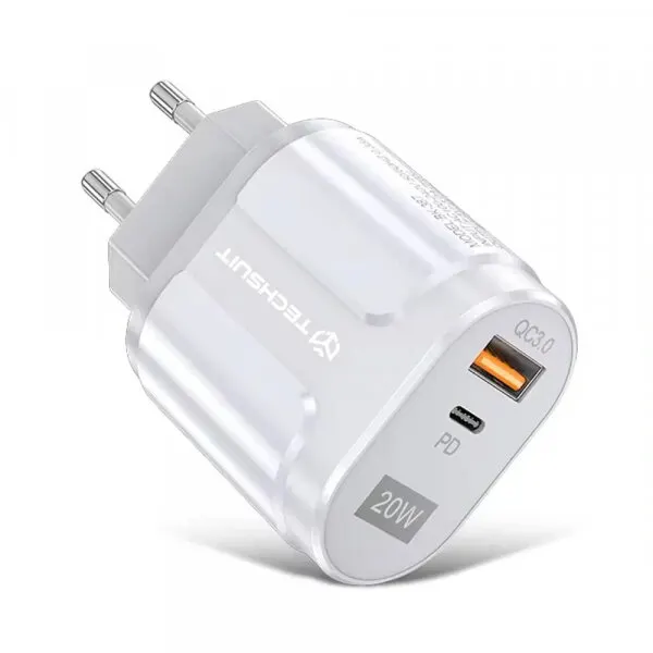 techsuit Incarcator Retea Techsuit Premium, 20W, 3A, 1 x USB-A - 1 x USB-C, Alb