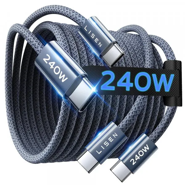 Lisen Cablu Date si Incarcare USB-C - USB-C Lisen, 240W, 2m, Set 2 bucati, Bleumarin YL0123070023