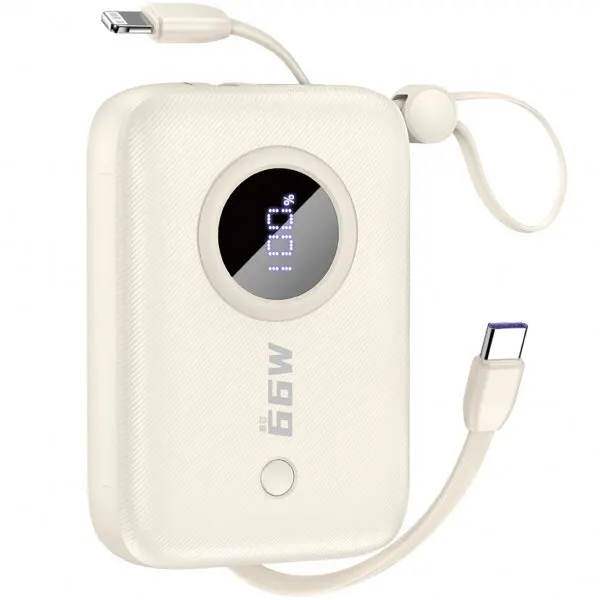 Dudao Baterie Externa Dudao K14, 10000mAh, 66W, QC + PD, 1 x USB-A, 1 x USB-C, Bej