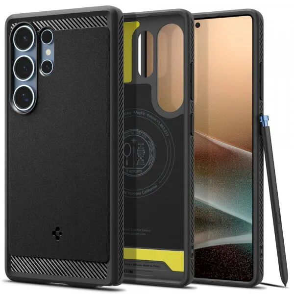Spigen Husa MagSafe pentru Samsung Galaxy S25 Ultra S938, Spigen, Rugged Armor, Neagra Mata ACS08951