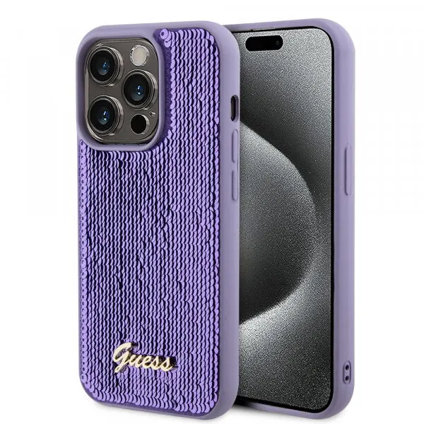 Guess Husa pentru Apple iPhone 15 Pro, Guess, Sequin Script Metal, Mov