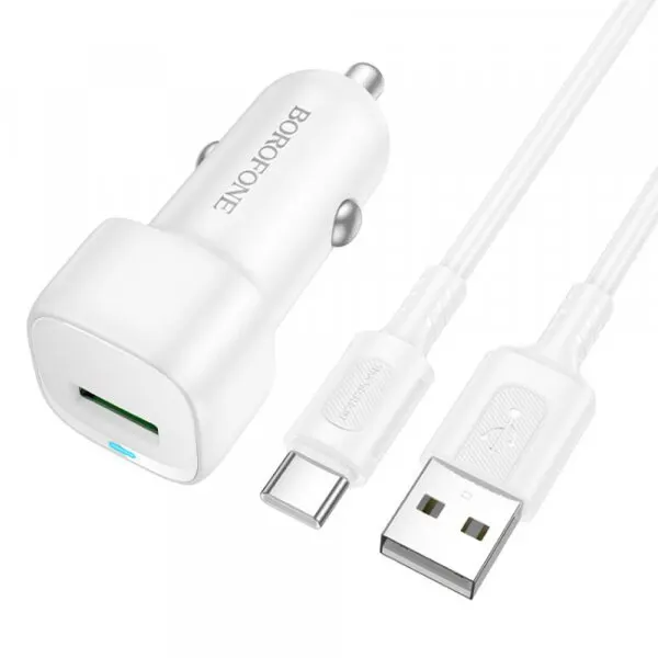 Borofone Incarcator Auto Cu Cablu USB-C Borofone BZ34 Cloud, 18W, 3A, 1 x USB-A, Alb