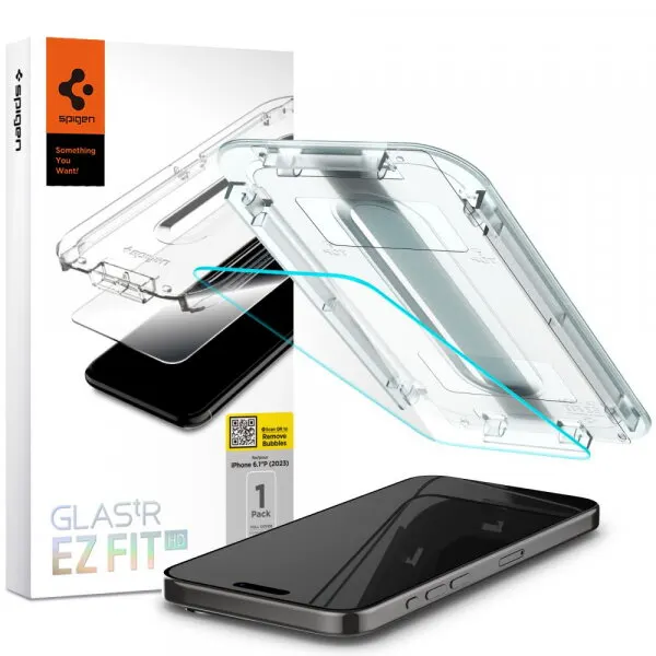 Spigen Folie de protectie Ecran Spigen GlastR EZ FIT HD pentru Apple iPhone 15 Pro, Sticla Securizata, Full Glue, 2.5D AGL06898