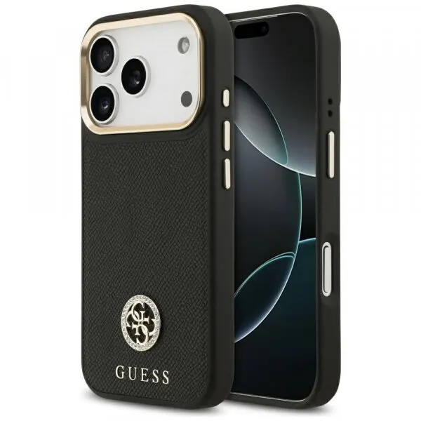 Guess Husa MagSafe pentru Apple iPhone 17 Pro, Guess, Grained Strass Logo, Neagra