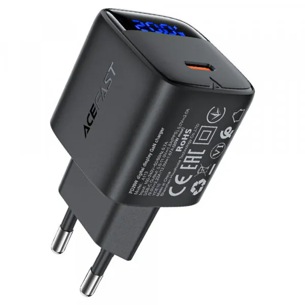 AceFast Incarcator Retea Acefast A113 Display, 20W, 3A, 1 x USB-C, Negru