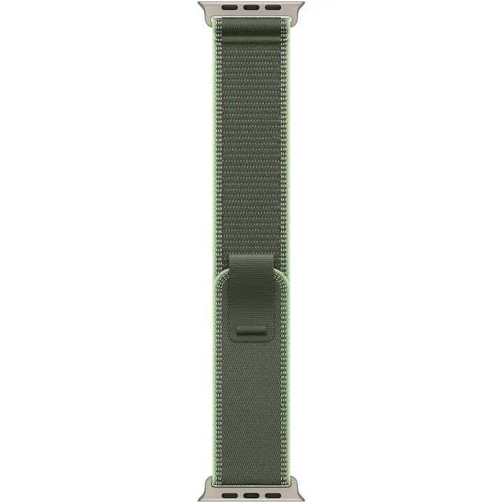 Apple Curea Apple MFT44ZM/A, pentru Apple Watch 49mm, Verde/Neon Trail Loop, marime S/M, Natural Titanium Finish