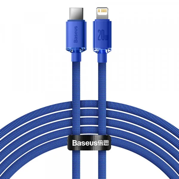 BASEUS Cablu Date si Incarcare USB-C - Lightning Baseus Crystal Shine Series, 20W, 2m, Albastru CAJY000303