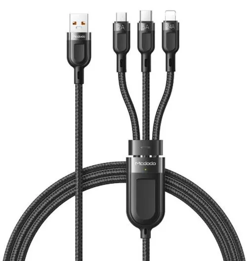Cablu de date Mcdodo Super Fast Charging 3 in 1 CA-8790, Lightning / microUSB / USB Type-C, 1.2 m (Negru)