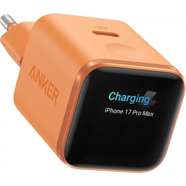 Anker Incarcator Retea Anker Nano Display, 45W, 3A, 1 x USB-C, Portocaliu A121DGO1