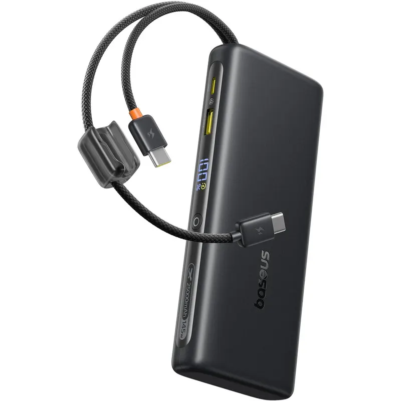 BASEUS Acumulator extern Baseus EnerFill FC41 25.000 mAh, 145W, Digital Display, USB-C, USB-A, cabluri duale USB-C retractabile, Negru