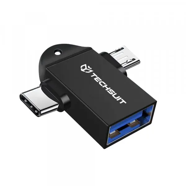 techsuit Adaptor OTG microUSB / USB-C - USB-A Techsuit A16 TwoVoltX, Negru