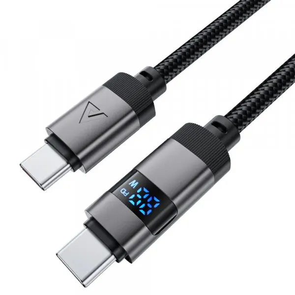 AceFast Cablu Date si Incarcare USB-C - USB-C Acefast C15-03 Display, 60W, 1.2m, Negru