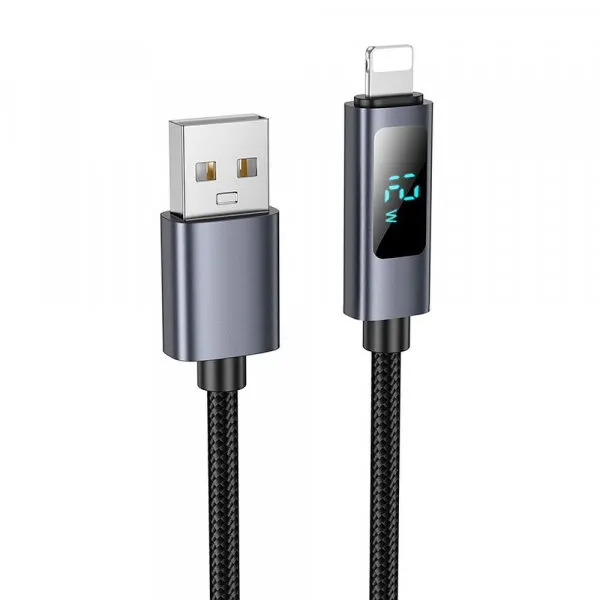 HOCO Cablu Date si Incarcare USB-A - Lightning HOCO Display X112, 18W, 1m, Negru