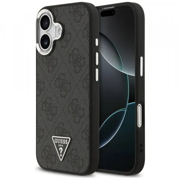 Guess Husa MagSafe pentru Apple iPhone 17, Guess, 4G Triangle Logo, Neagra Argintie