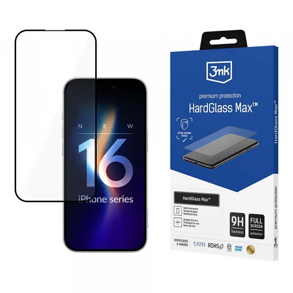 3MK Folie de protectie Ecran 3MK HardGlass Max pentru Apple iPhone 16 Pro, Sticla Securizata, Full Glue, Neagra