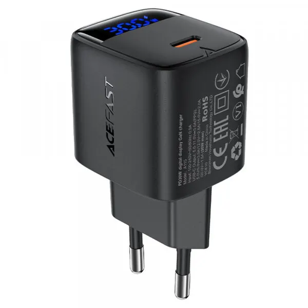 AceFast Incarcator Retea Acefast A115 Display, 30W, 3A, 1 x USB-C, Negru
