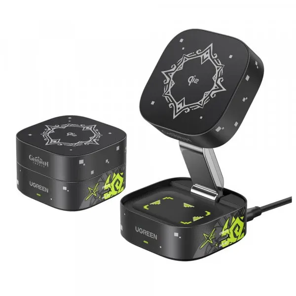 Ugreen Incarcator Retea Wireless UGREEN Genshin Impact Ed.W702 2n1, 25W, 1.67A, 1 x USB-C, Negru