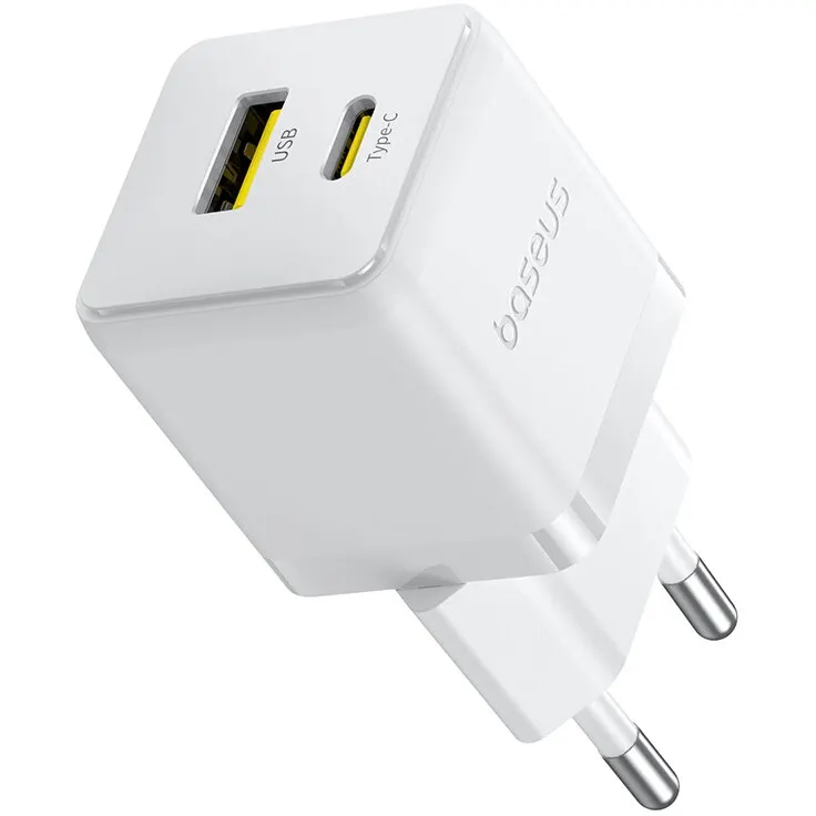BASEUS Incarcator de retea Baseus Palm 30W, 1x USB-C, 1x USB-A, Alb