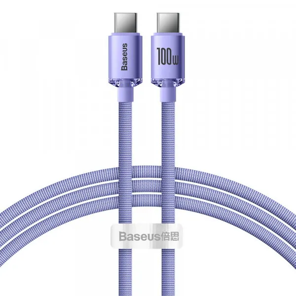 BASEUS Cablu Date si Incarcare USB-C - USB-C Baseus Crystal Shine Series, 100W, 1.2m, Mov CAJY000605