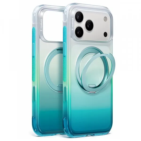 Torras Husa MagSafe pentru Apple iPhone 18 Pro / 17 Pro, Torras, Ostand O3 Air Gradient, Verde Albastra