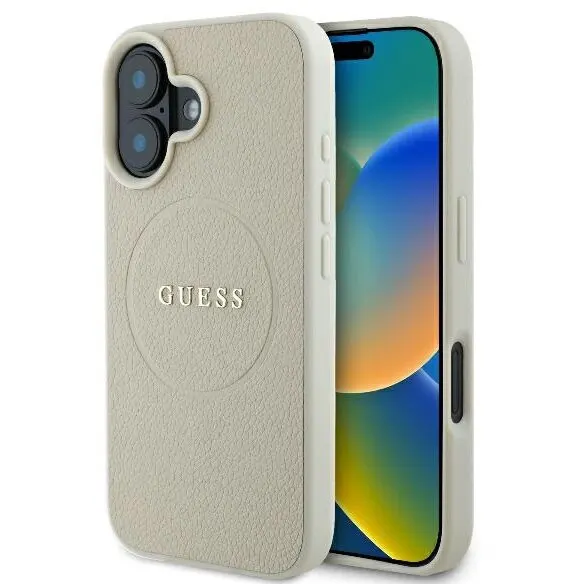 Guess Husa MagSafe pentru Apple iPhone 16, Guess, Grained Gold Ring, Bej