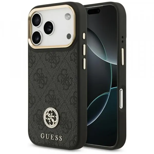 Guess Husa MagSafe pentru Apple iPhone 17 Pro, Guess, 4G Strass Logo, Neagra