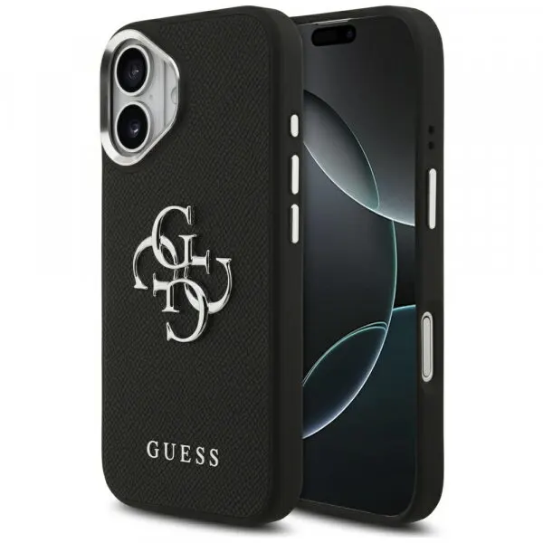 Guess Husa pentru Apple iPhone 17, Guess, 4G Grained Big and Classic Logo, Neagra Argintie