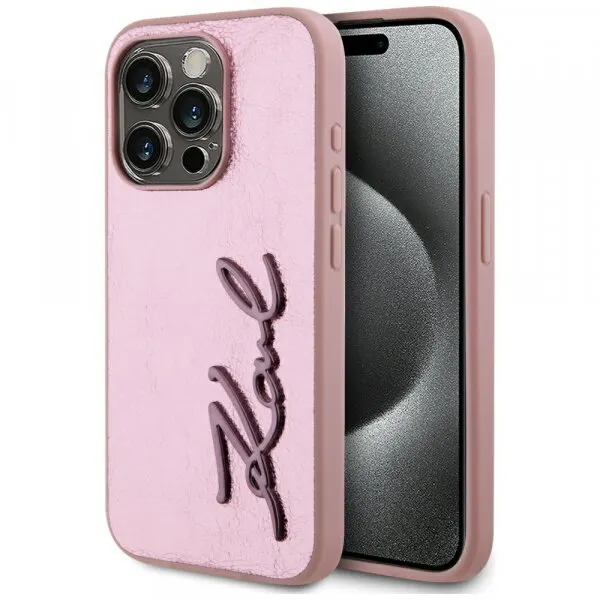 Karl Lagerfeld Husa pentru Apple iPhone 15 Pro, Karl Lagerfeld, Metal Signature, Roz