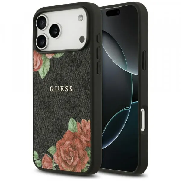 Guess Husa MagSafe pentru Apple iPhone 17 Pro, Guess, 4G Flowers Print, Neagra