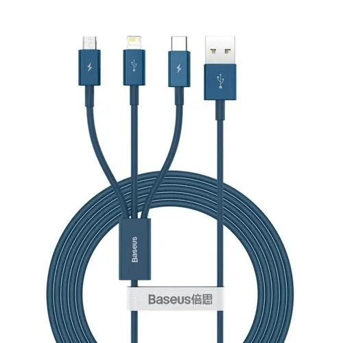 Cablu de date Baseus Superior 3 in 1, USB - USB Type-C/Lightning/MicroUSB, 3.5A, 1.5m, Albastru