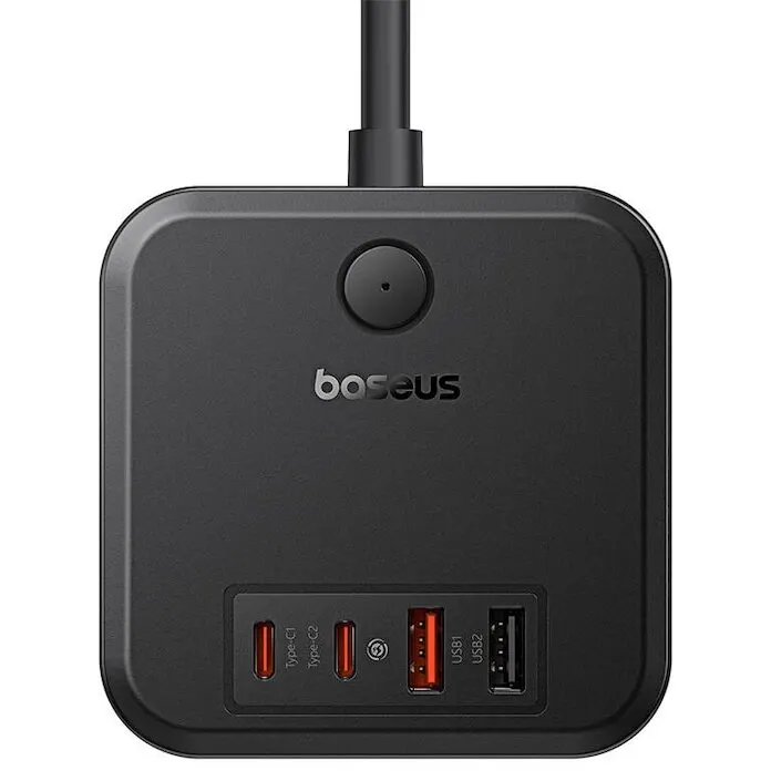 BASEUS INCARCATOR RETEA Baseus GaN Powerstrip, Quick Charge 30W, 3 x AC, 2 x USB Type-C Output 5V/3A, 2 x USB, lungime cablu 1.5m, Negru