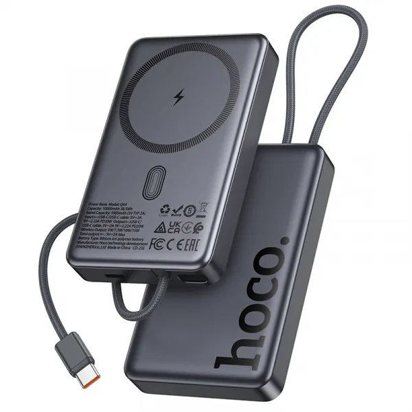 HOCO Baterie Externa Wireless HOCO Q44, 10000mAh, 20W, PD + FQI, 1 x QI - 2 x USB-C, Gri
