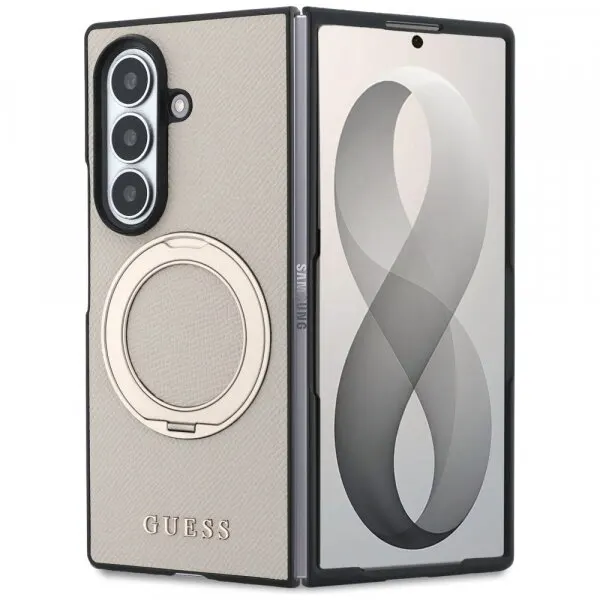 Guess Husa MagSafe pentru Samsung Galaxy Z Fold8 Ultra F976, Guess, Ring Stand Grained Classic Logo, Bej