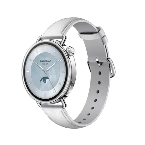 Smartwatch Xiaomi Watch S4 41mm, Ecran AMOLED 1.32inch, Bluetooth, GPS, NFC, HyperOS, Curea Piele (Alb)