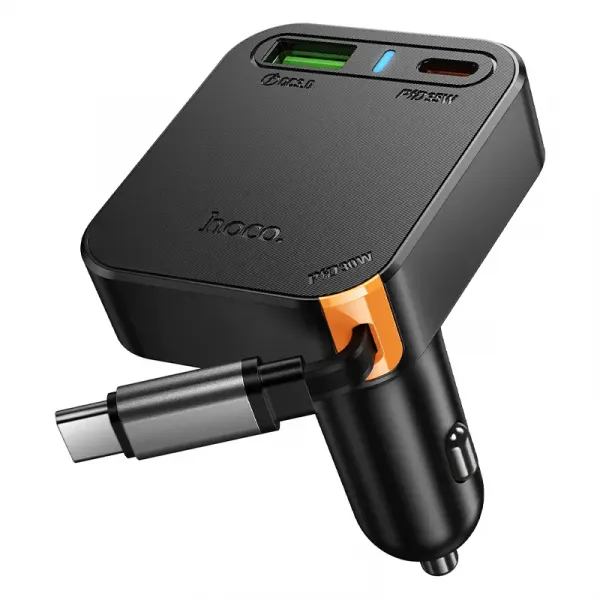 HOCO Incarcator Auto Cu Cablu USB-C HOCO NZ18, 65W, 3A, 1 x USB-A - 1 x USB-C, Negru