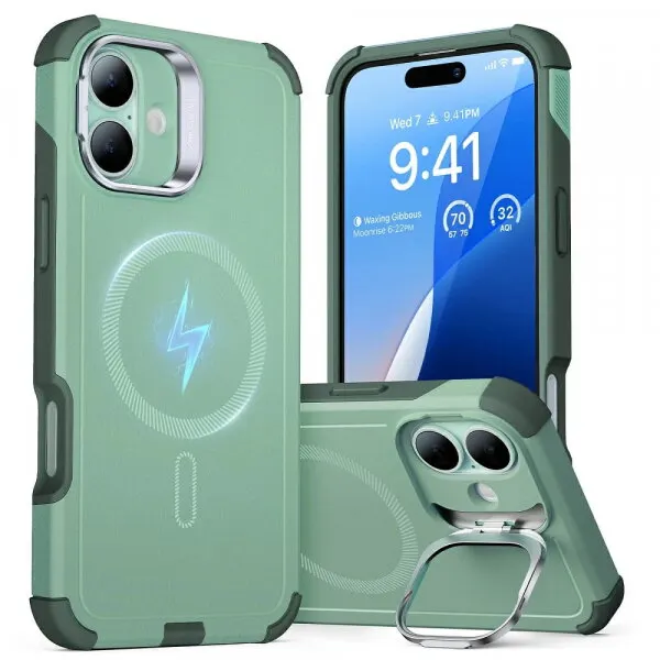 ESR Husa MagSafe pentru Apple iPhone 16, ESR, Cyber Armor Kickstand, Verde
