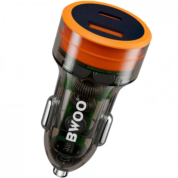 BWOO Incarcator Auto BWOO BO-CC85, 38W, 3A, 1 x USB-A - 1 x USB-C, Negru