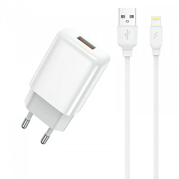Prestico Incarcator Retea Cu Cablu Lightning Prestico F9S, 12W, 2.4A, 1 x USB-A, Alb