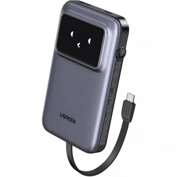 Ugreen Baterie Externa UGREEN PB511 Uno, 10000mAh, 30W, QC + PD, 1 x USB-A - 2 x USB-C, Cablu USB-C incorporat, Gri