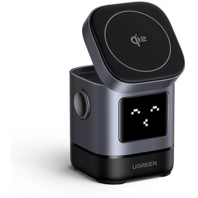 Ugreen Incarcator wireless magnetic Ugreen Uno 2-in-1 Qi2, 15W, Gri