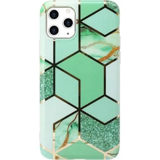 Flippy, Husa protectie Flippy compatibila cu Samsung Galaxy A12 Soft IMD TPU Marble Geometric Verde