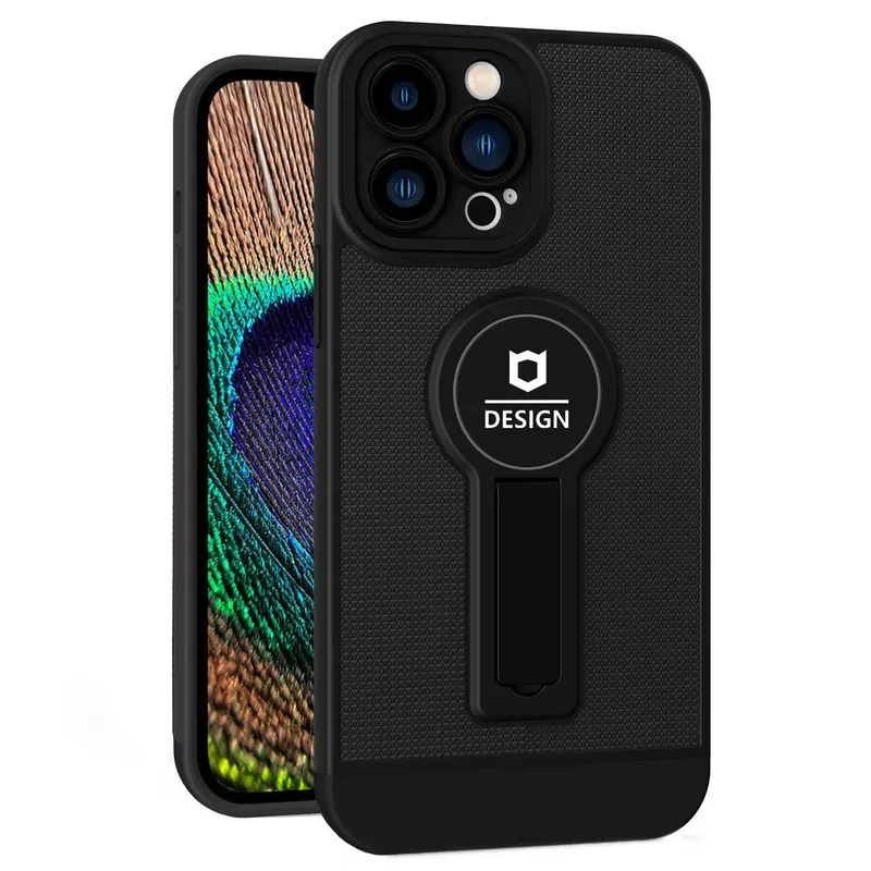 Flippy, Husa Armor Design cu Stand pentru iPhone 13 Pro, Negru, Suport Auto Magnetic