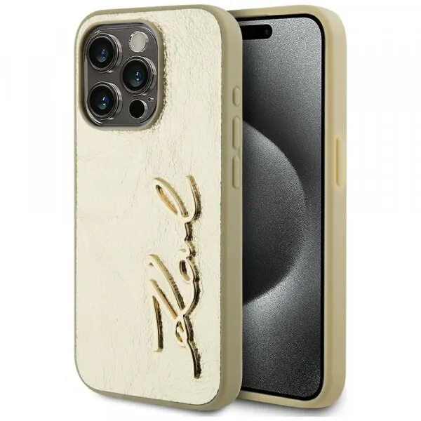 Karl Lagerfeld Husa pentru Apple iPhone 15 Pro, Karl Lagerfeld, Metal Signature, Aurie