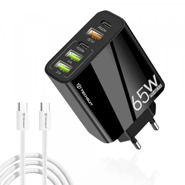 techsuit Incarcator Retea Cu Cablu USB-C Techsuit CHC2 PentaXPower, 20W, 3A, 3 x USB-A - 2 x USB-C, Negru