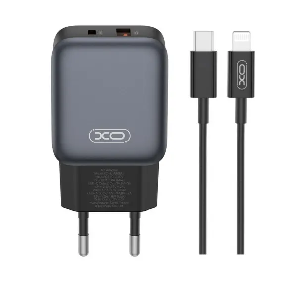 XO Design Incarcator Retea Cu Cablu Lightning XO Design L156, 30W, 3A, 1 x USB-A - 1 x USB-C, Negru