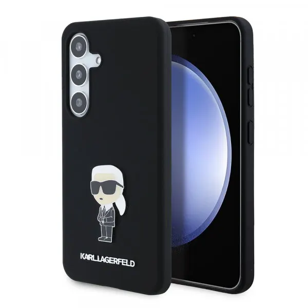 Karl Lagerfeld Husa pentru Samsung Galaxy S24 S921, Karl Lagerfeld, Silicone Ikonik Karl Metal, Neagra