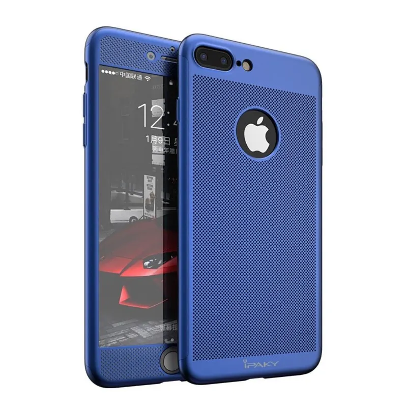 Apple, Husa Apple iPhone 7 Plus IPAKY Full Cover 360 Air cu Gauri Albastru + Folie Sticla