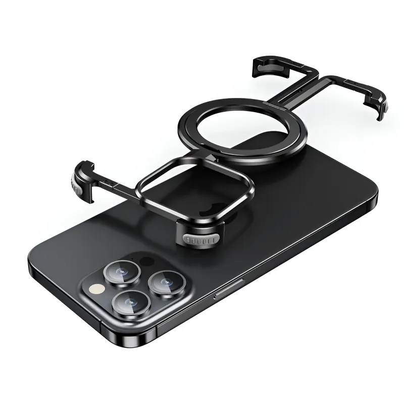 Husa MagSafe Metalica Compatibila cu iPhone 15 Pro, Flippy, Clear Case, Aliaj de Aluminiu, cu Magnet, fara Rama