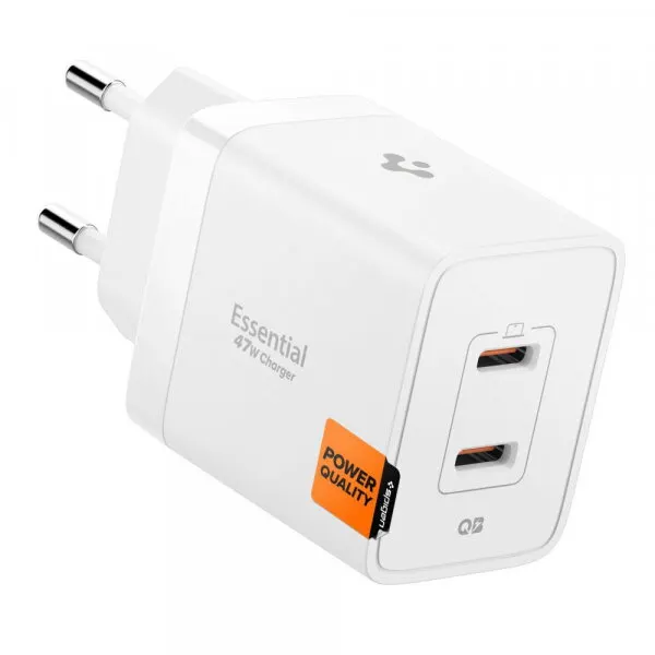 Spigen Incarcator Retea Spigen Essential, 47W, 3A, 2 x USB-C, Alb ACH08707